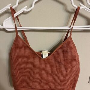 Burnt Orange and White Waffle Knit Crop Top